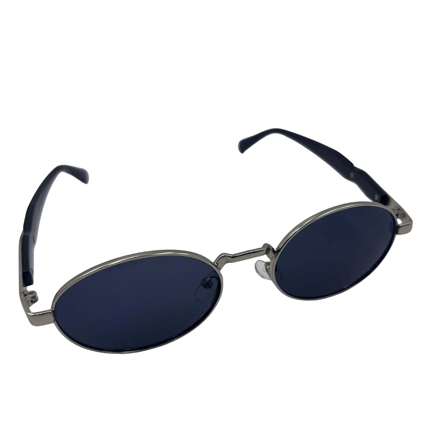 Blue oval sunglasses with silver tone fittings