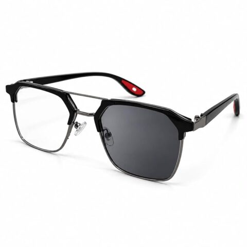 Eye Monk EM-SQ-BK-PC-01 black and gunmetal double-bridge photochromic glasses