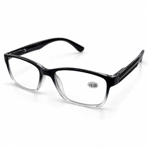 Eye Monk +2.00 diopter reading glasses, black and white frame